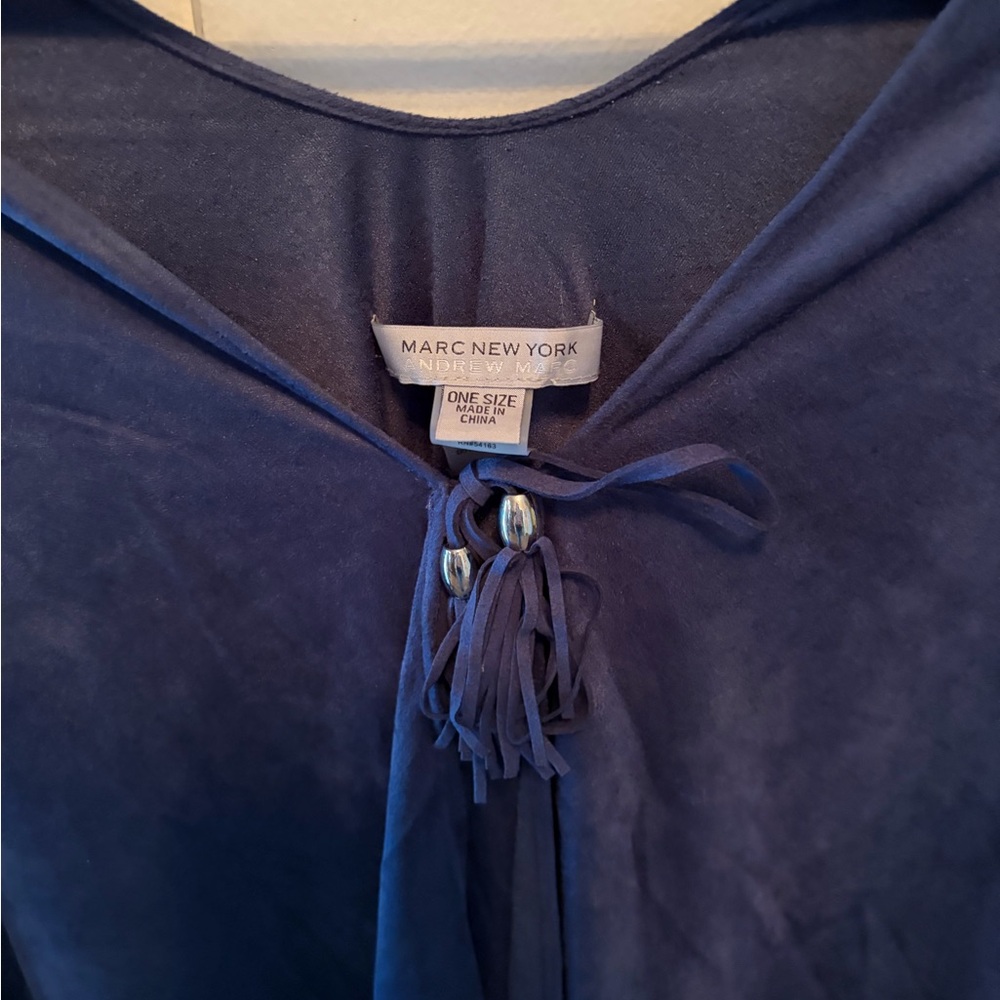 Marc New York Blue Poncho with Tassels - Picture 2 of 2